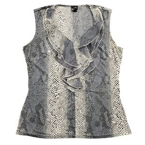 Milano Womens Grey Snakeskin Ruffle V-Neck Sleeveless Blouse Size M Animal Print